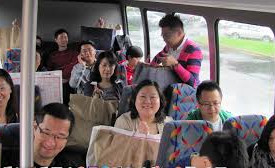 Chinese tourists on a bus